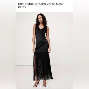 Banana Republic Black Fringe Stretch-Satin Midi Dress